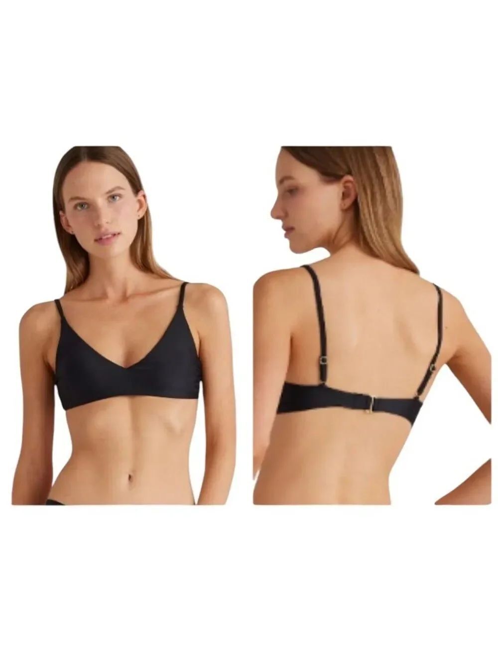 NWT Quince Italian V-neck Bikini Top Black Size M